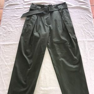 SANDRO Olive Green High Rise Belted Pants Size 40/6/8/M